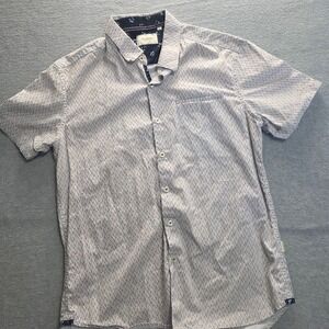 7 Diamonds Mens Flamingo Print Short Sleeve Button Down Shirt Grey Pink Medium